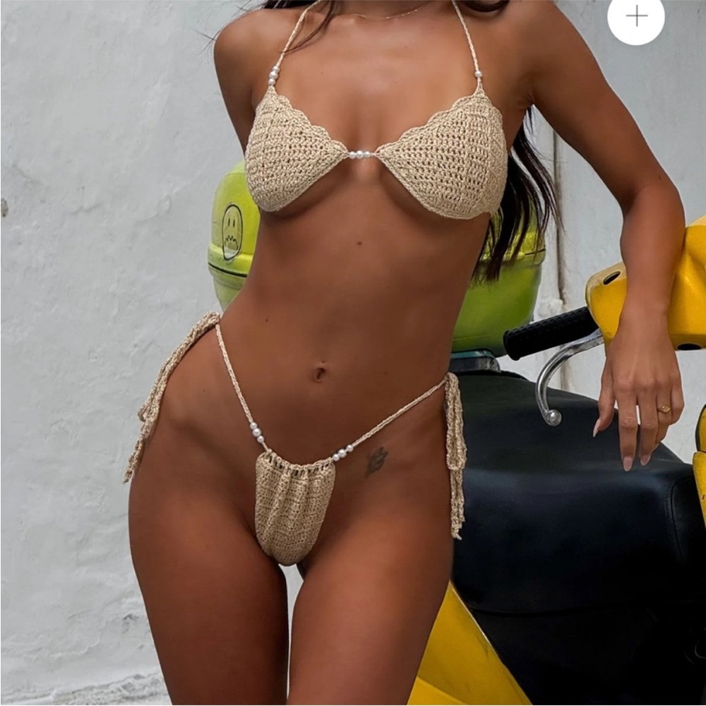 Elegant Tan Crochet Bikini Set